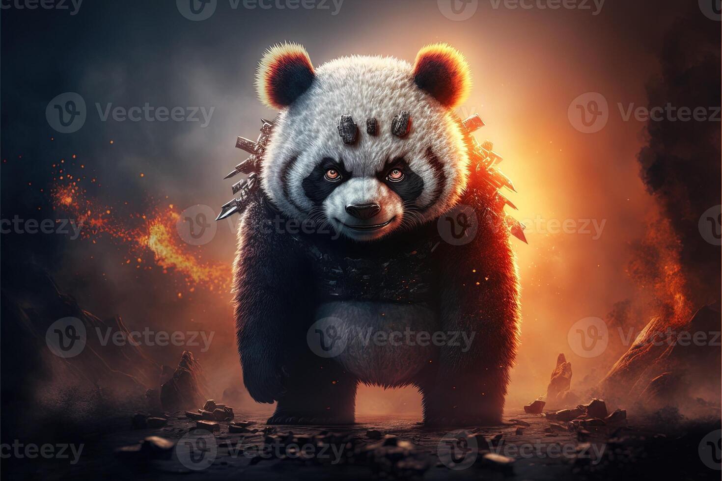 evil bad panda on fire illustration photo