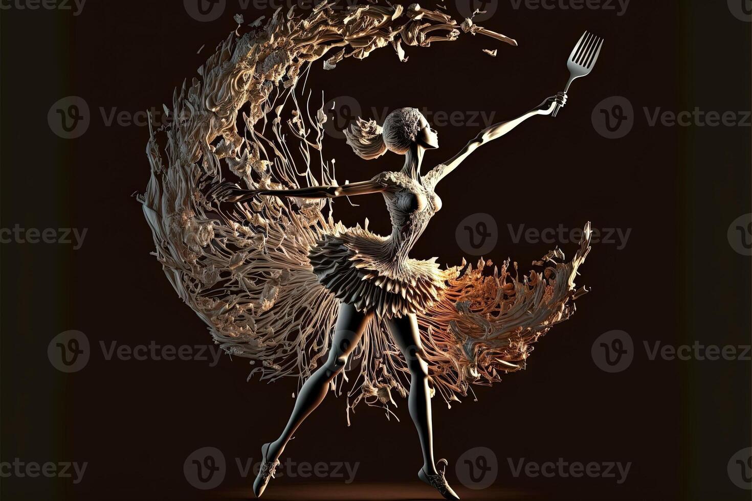 Steel fork made Dancing ballerinat iron figurine illustration photo