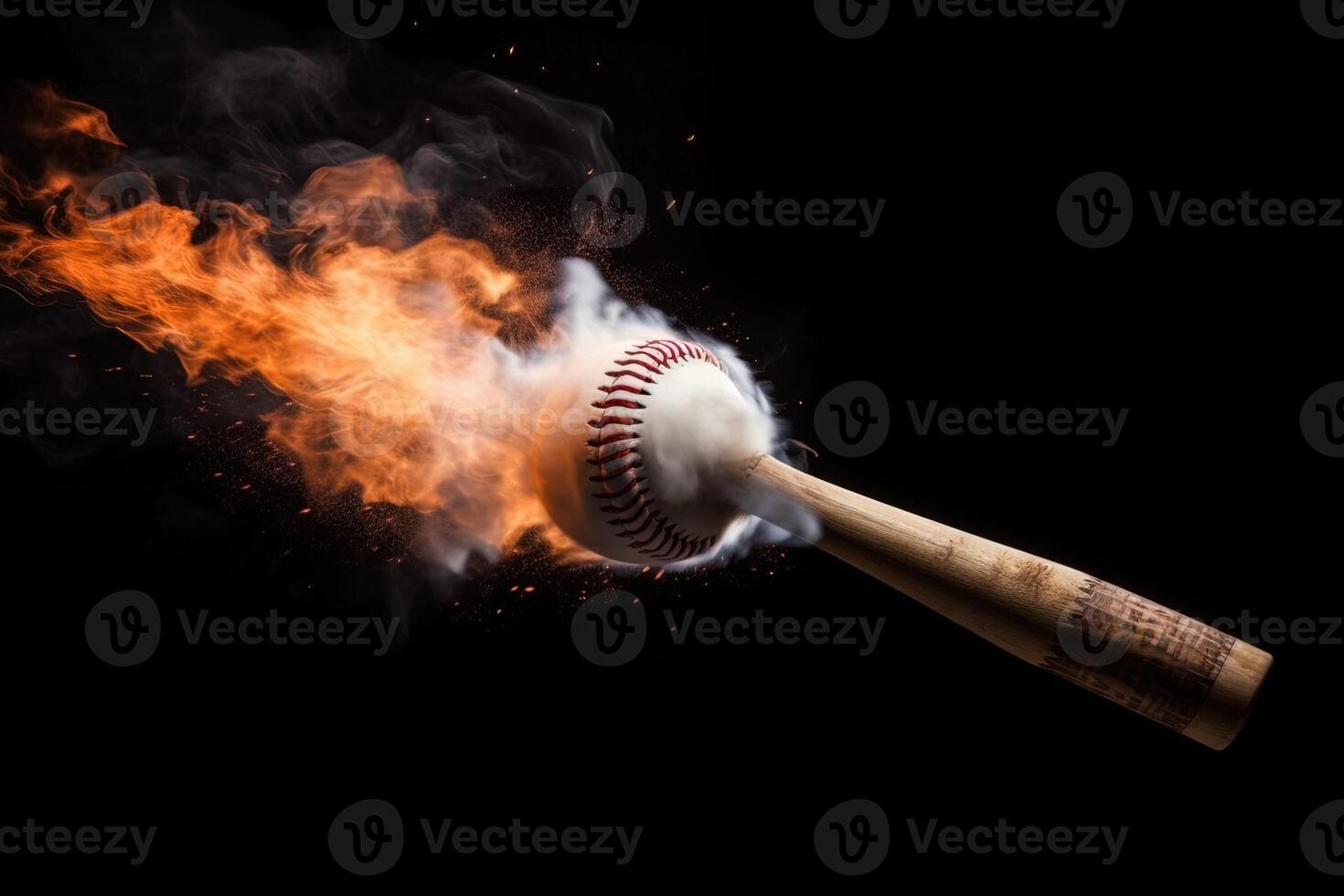 detail of baseball bat striking ball in explosion illustration photo