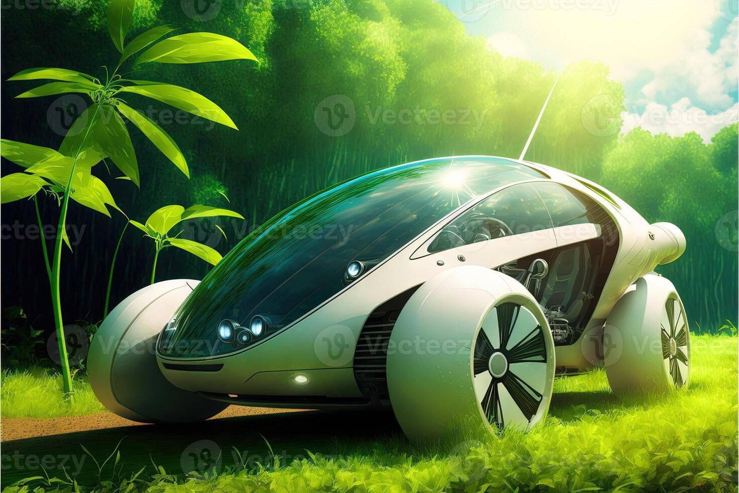 solar panel car of the future eco substenibilty concept eco EV Car or electric power car and solar cells for electricity generation illustration photo