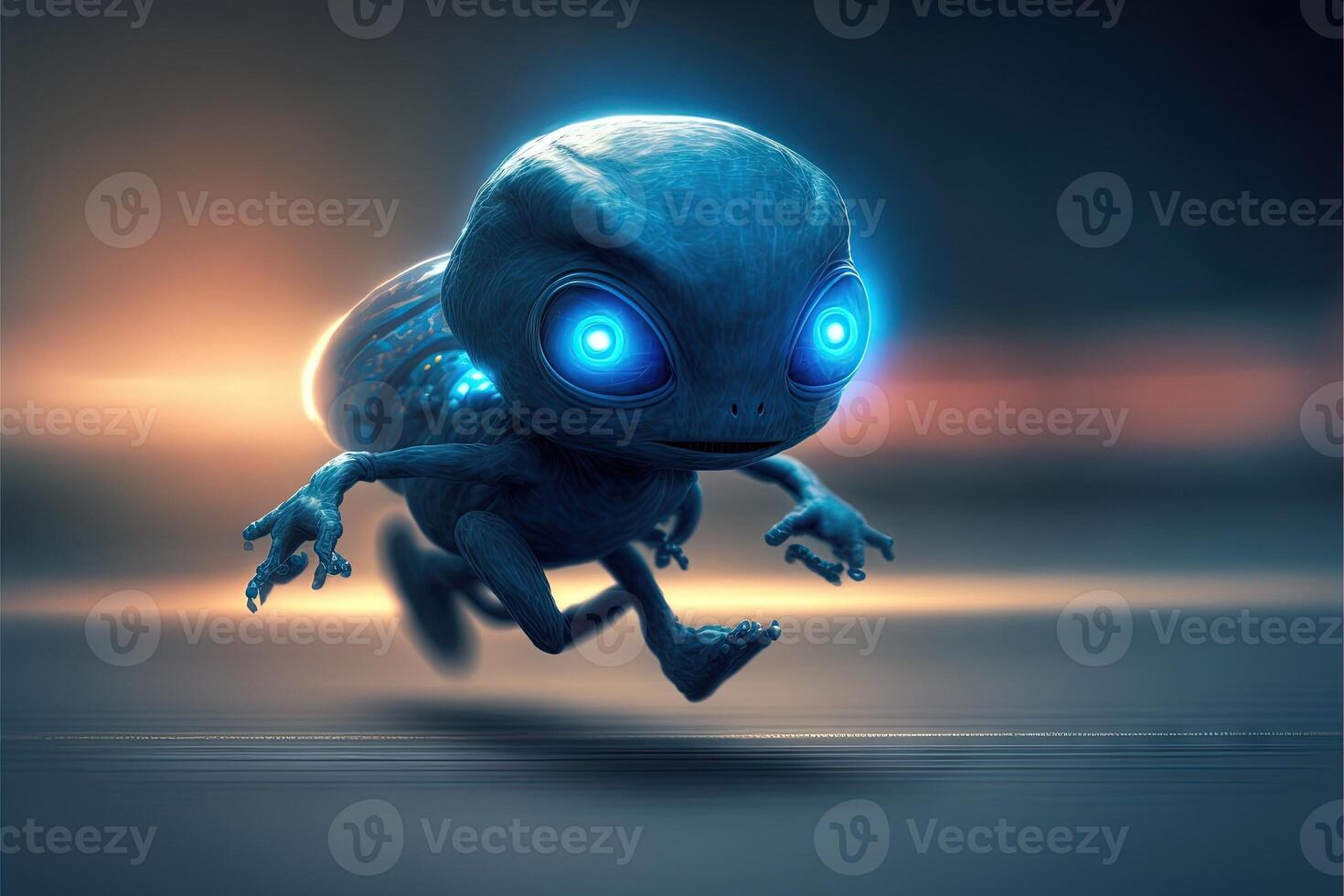 Blue Alien running at lightspeed illustration photo