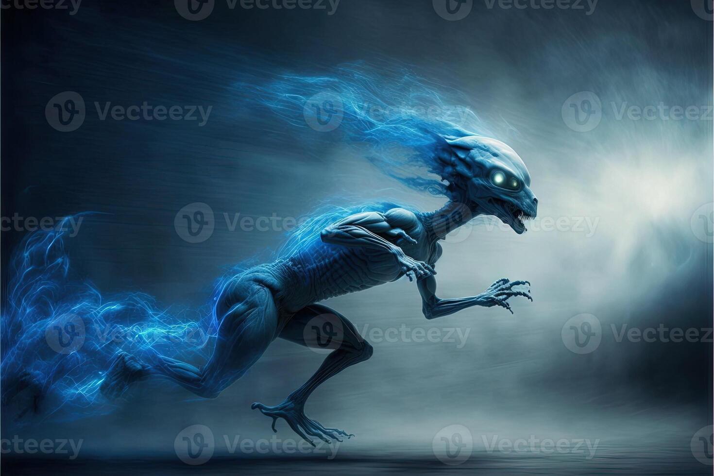 Blue Alien running at lightspeed illustration photo