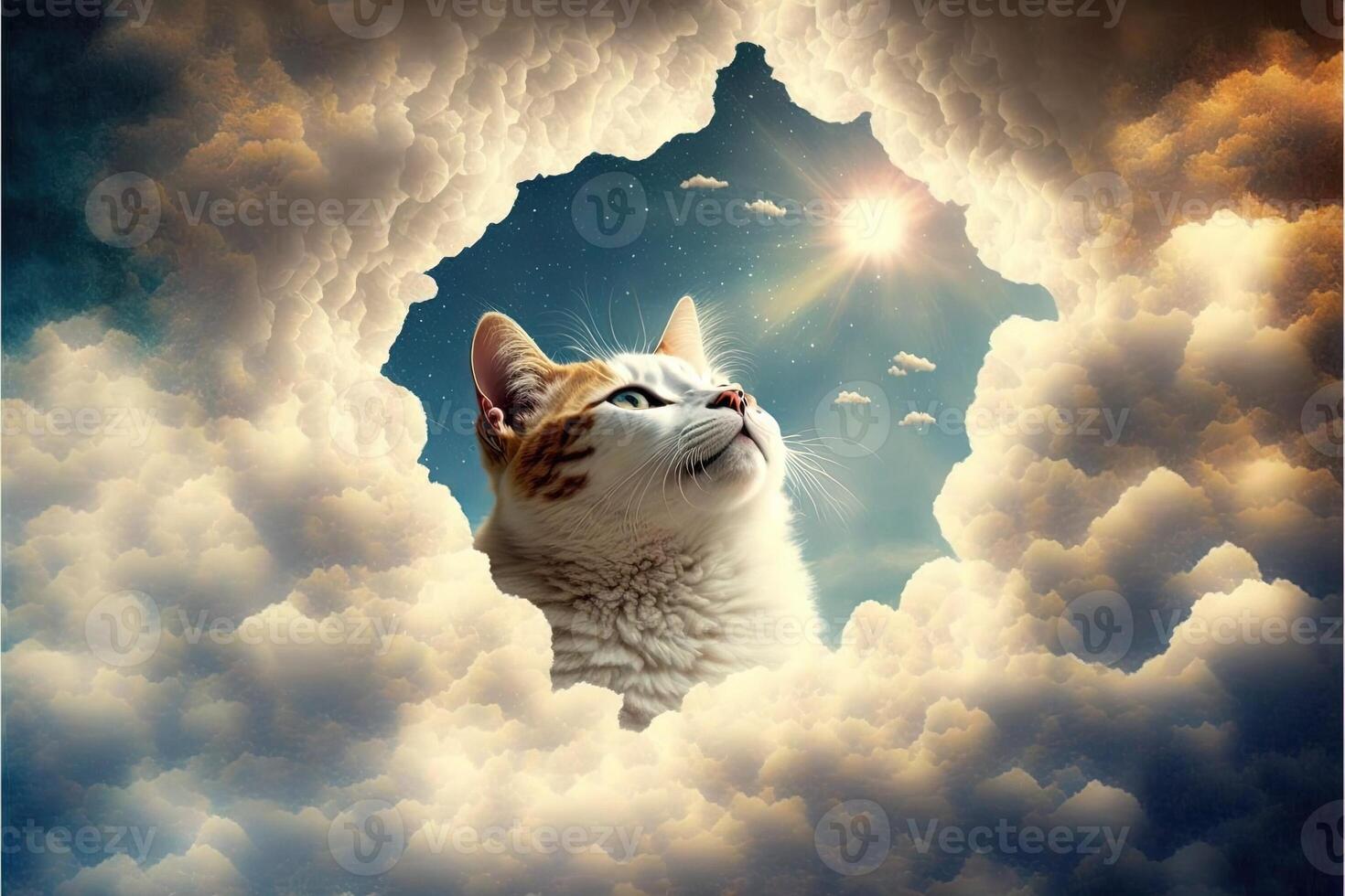 cat in heaven paradise illustration photo