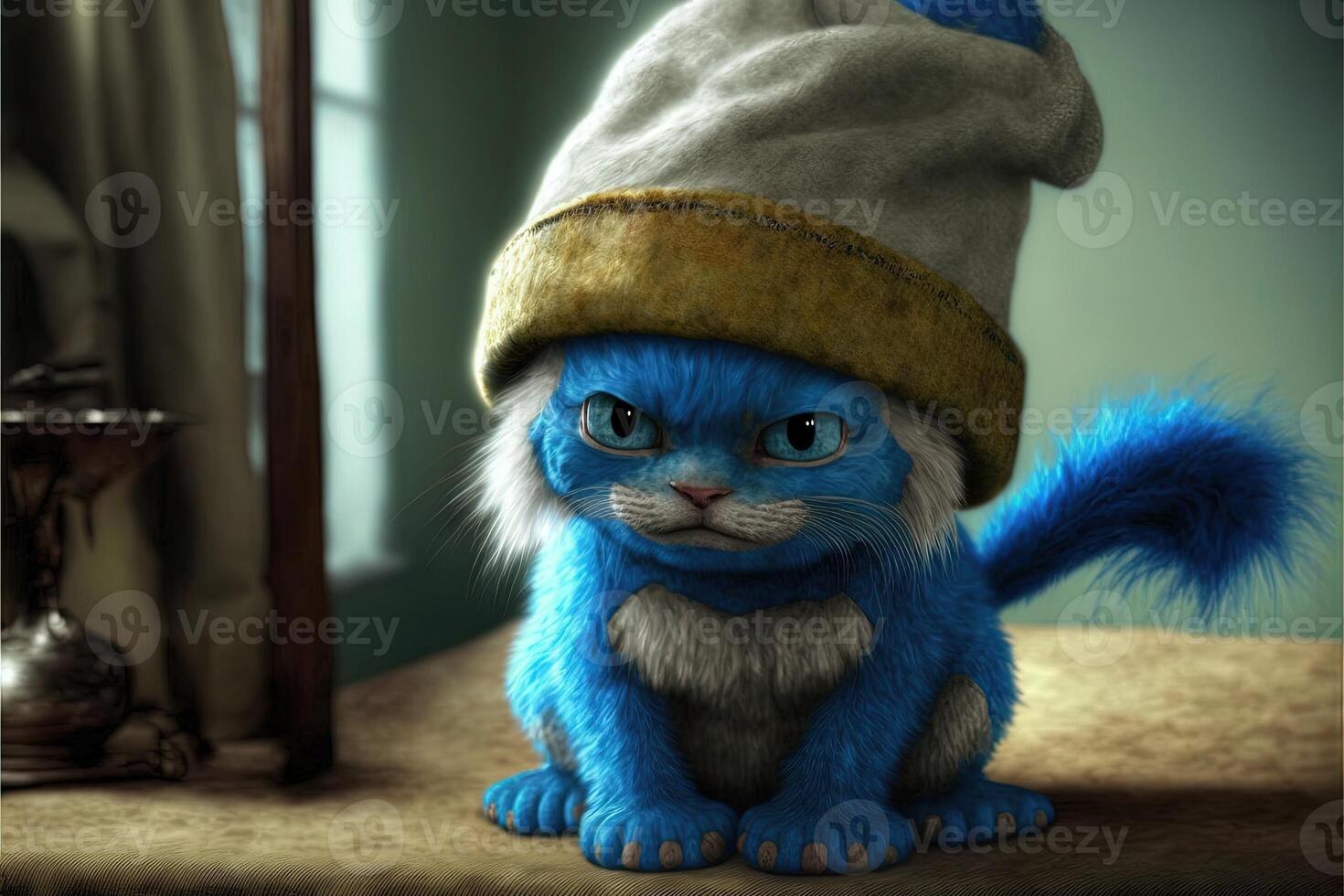 Cat as smurf charachter illustration photo