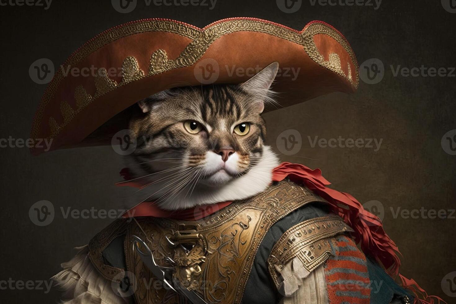 aventurero conquistador conquistador Español como gato famoso histórico personaje retrato ilustración generativo ai foto