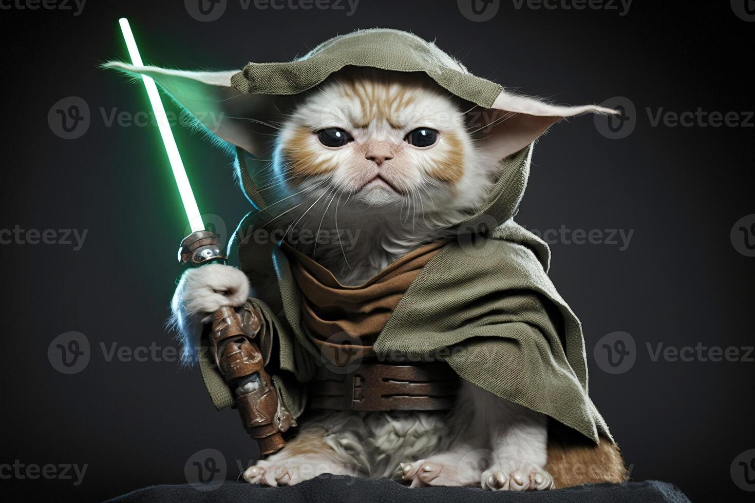 gato Jedi Maestro ilustración generativo ai foto