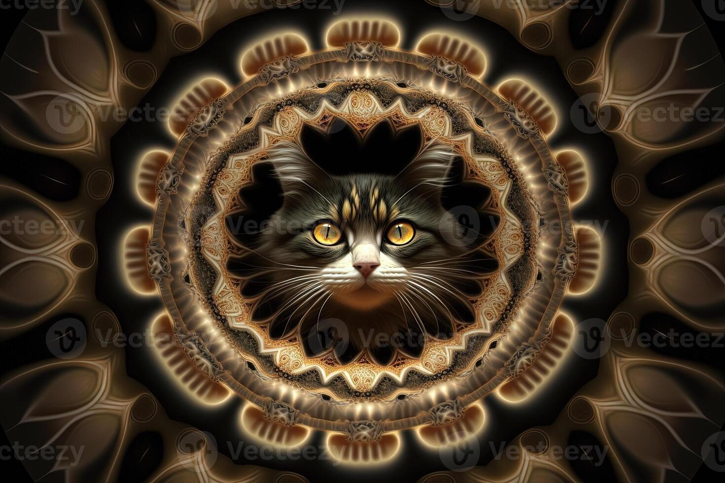 gato animal mandala fractal ilustración generativo ai foto