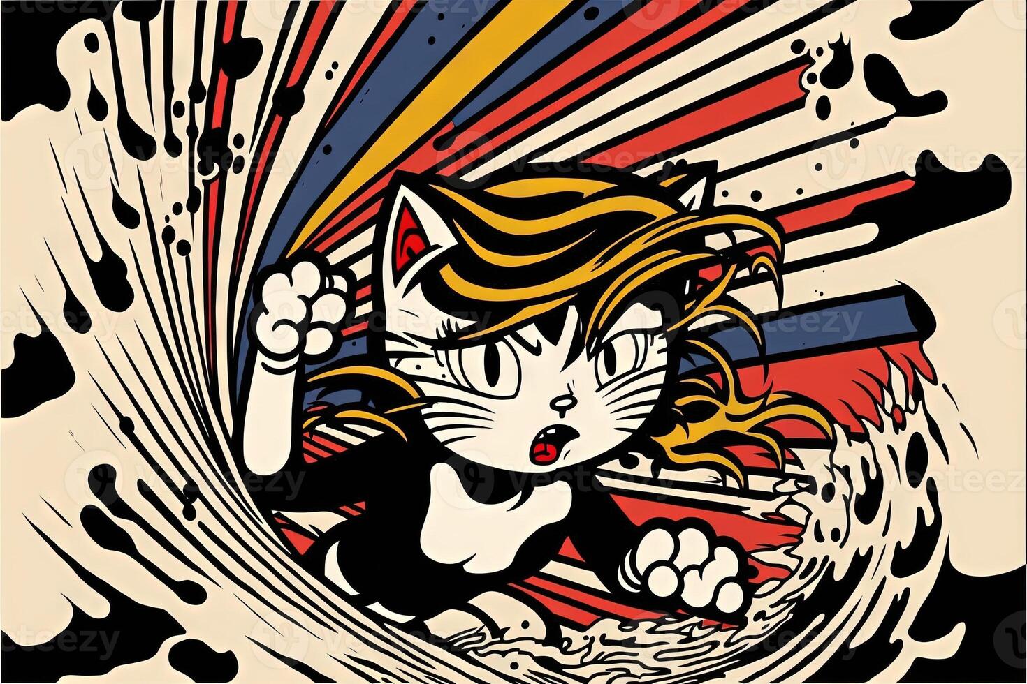 cute cat kitten in colorful pop art illustration photo