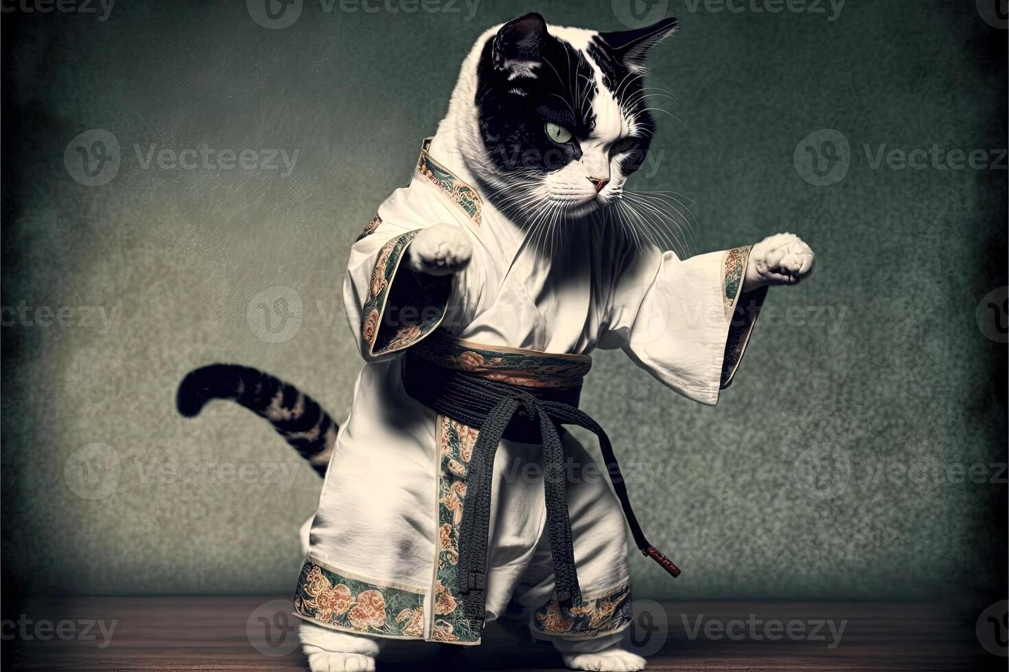 The cat karate fighter in a kimono illustration photo