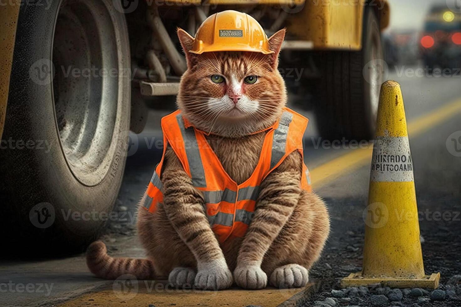 road worker cat working job profession illustration photo