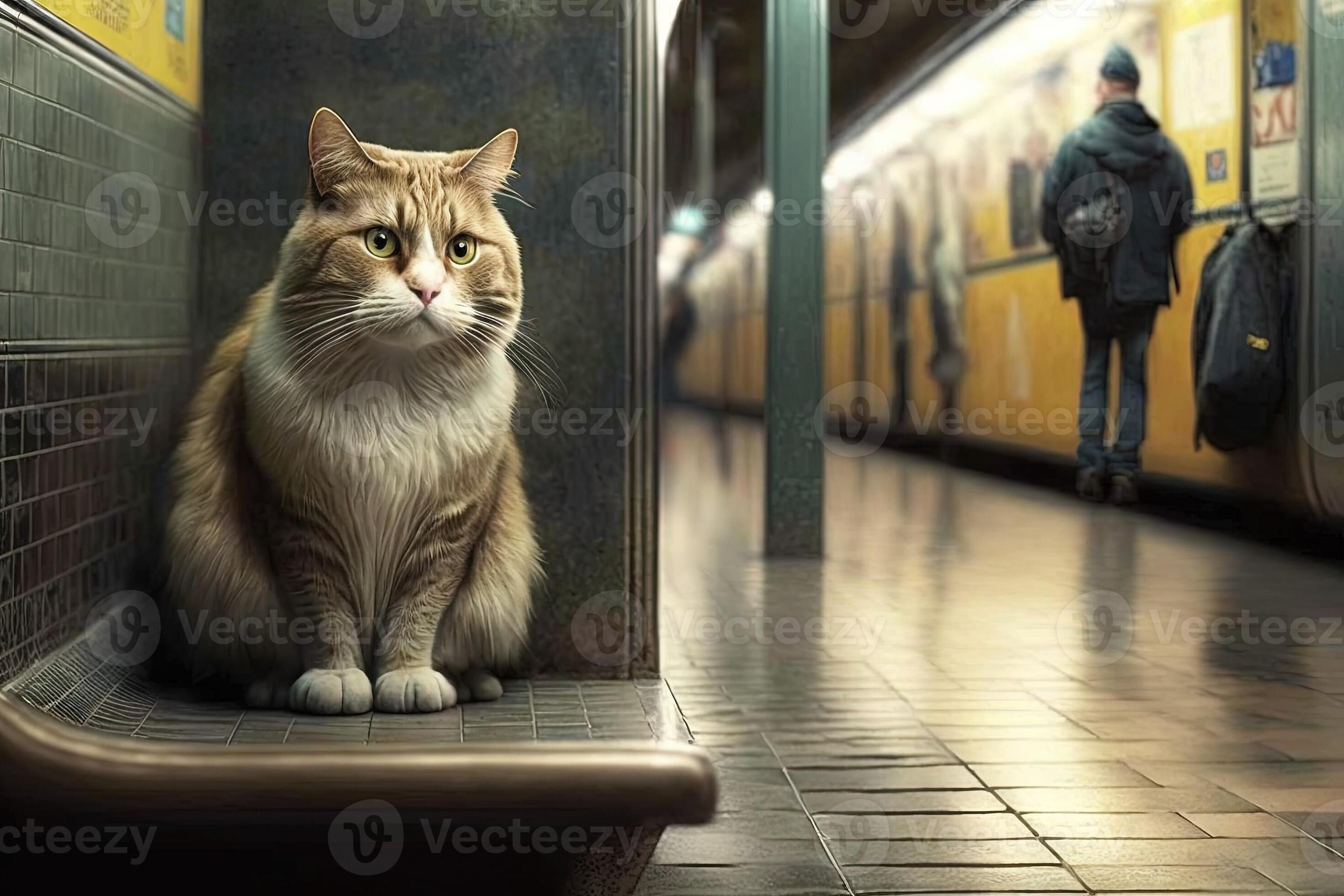Cat Animal On New York City Subway Underground Metro Train Illustration cat-animal-on-new-york-city-subway-underground-metro-train-illustration