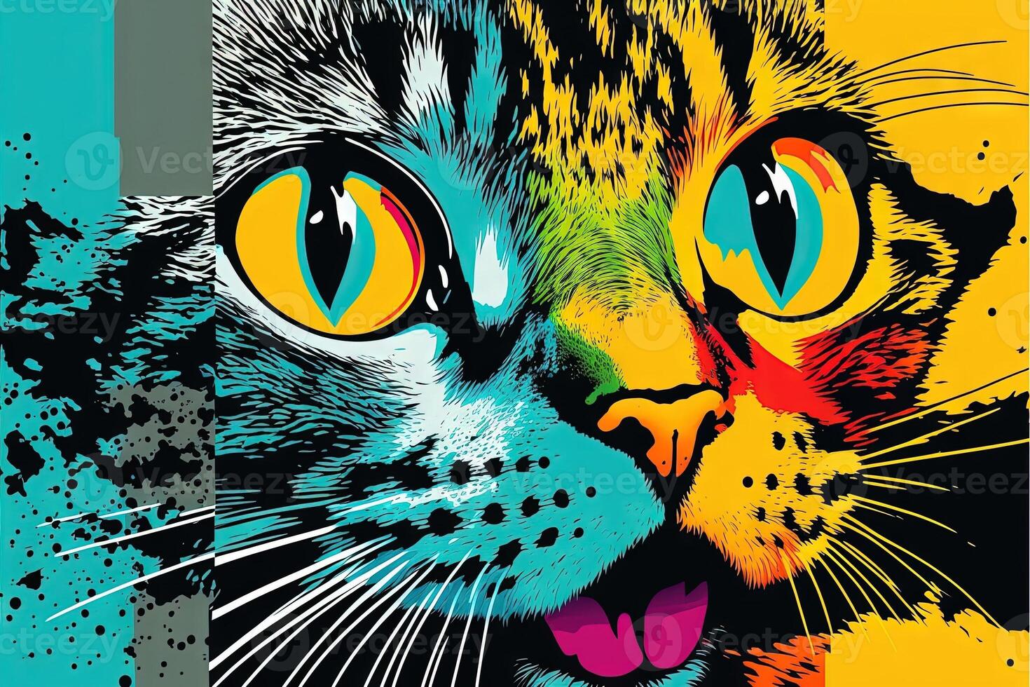 cute cat kitten in colorful pop art illustration photo
