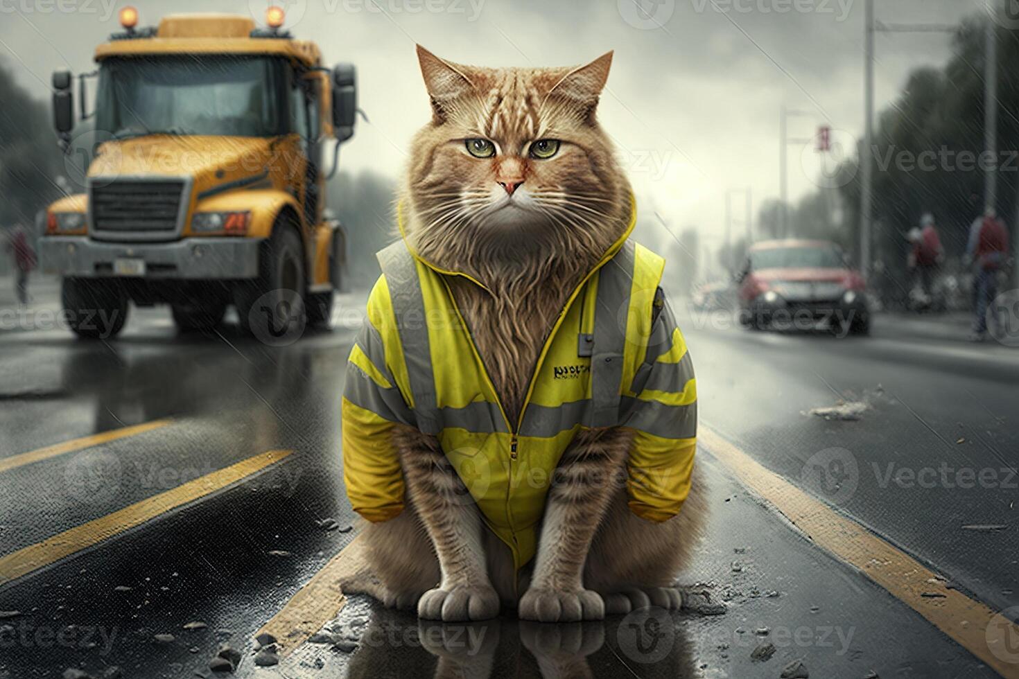 road worker cat working job profession illustration photo