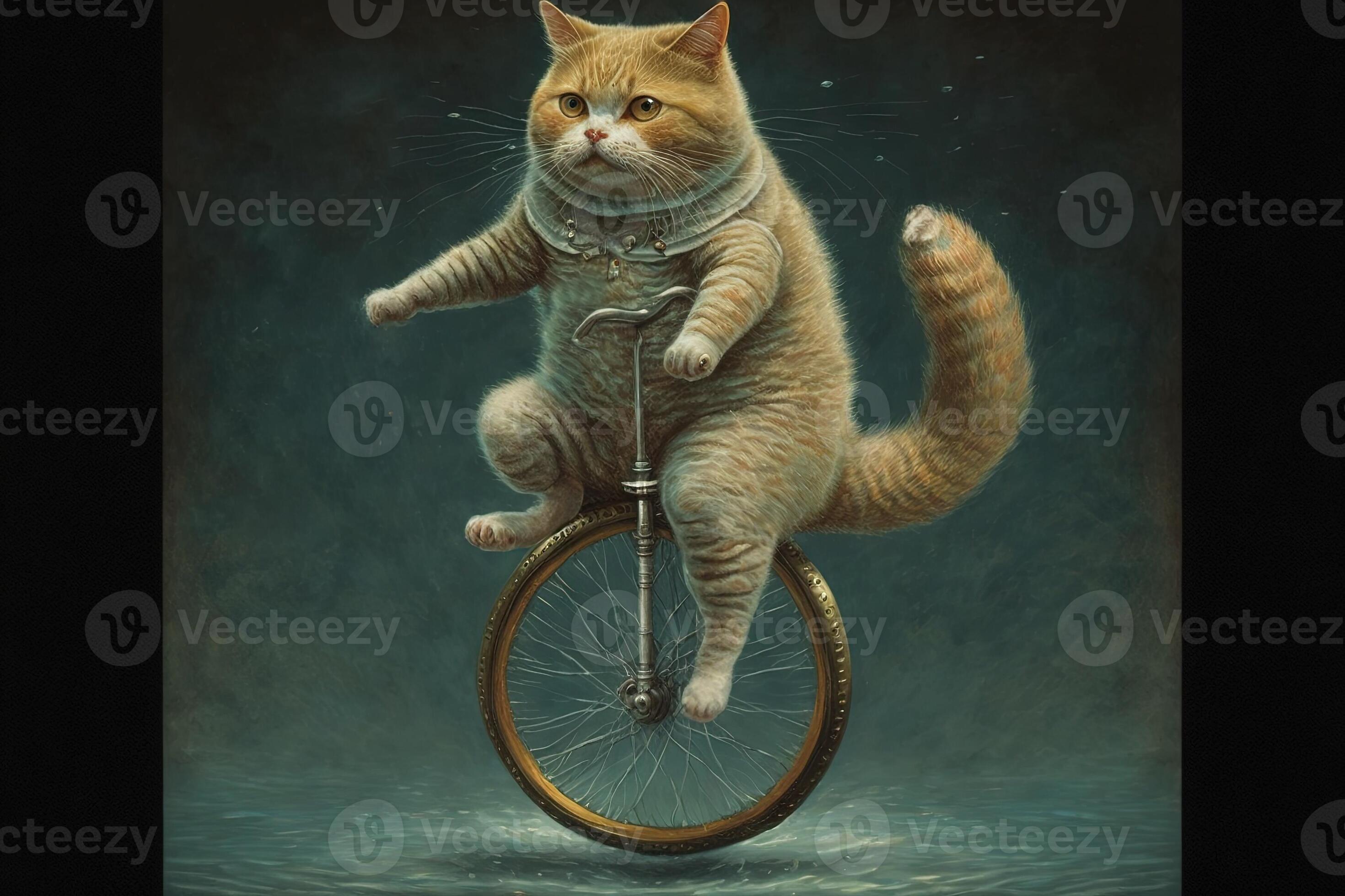 Cat riding unicycle illustration generative ai 23969075 Stock Photo at