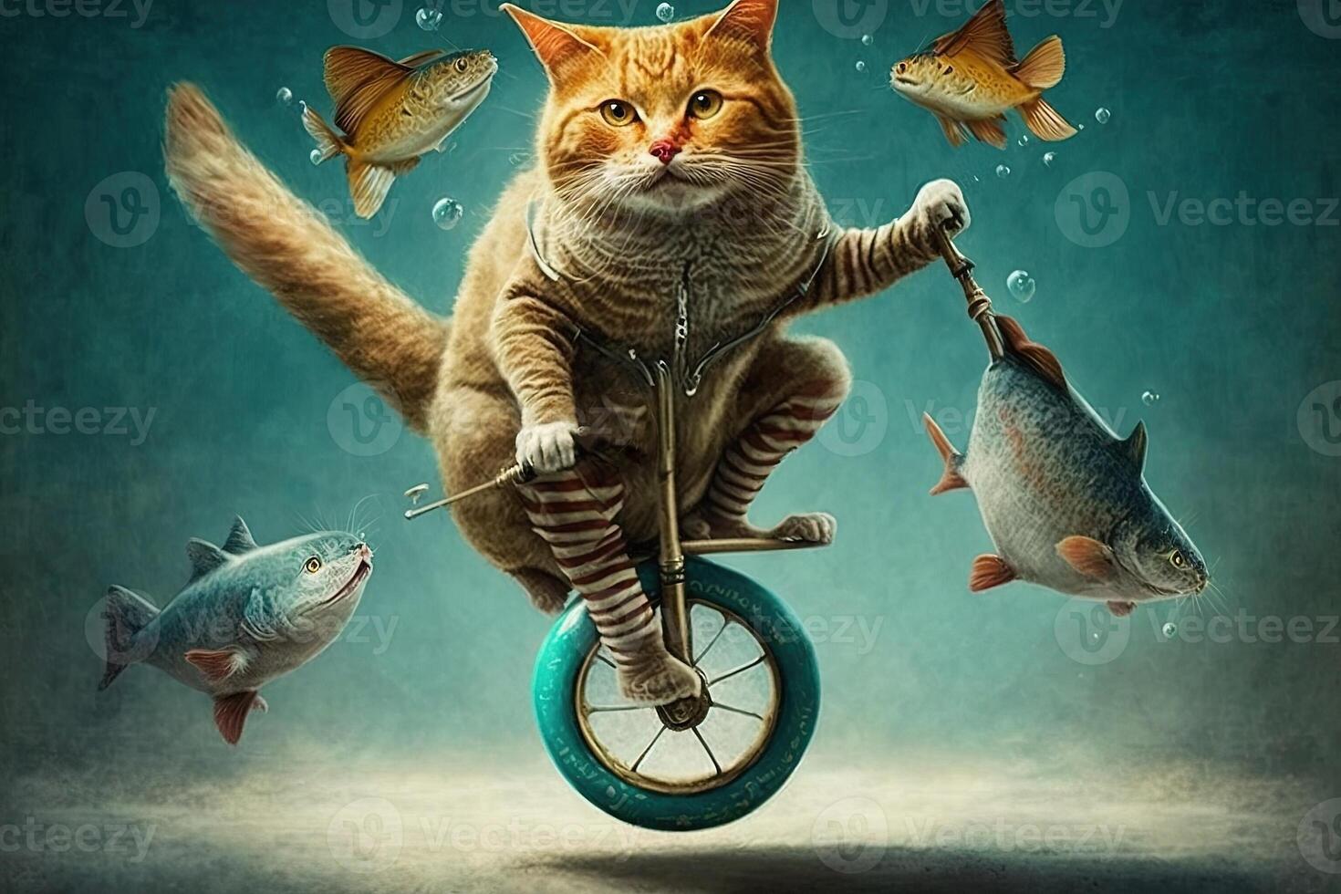 Cat riding unicycle illustration photo