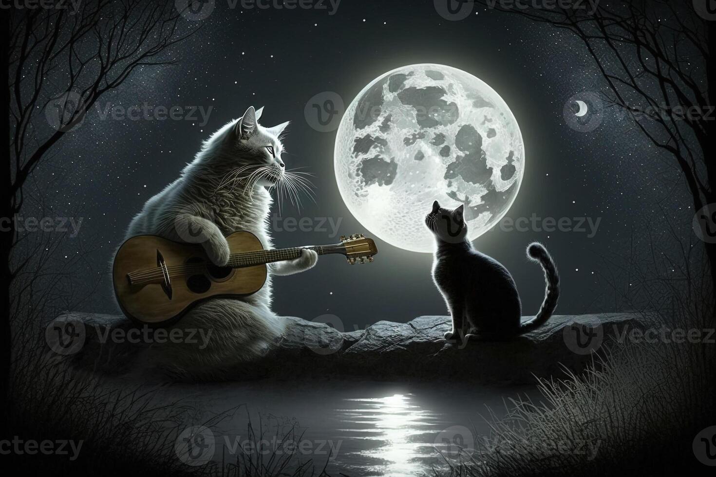 Cat Moonlight serenade illustration photo