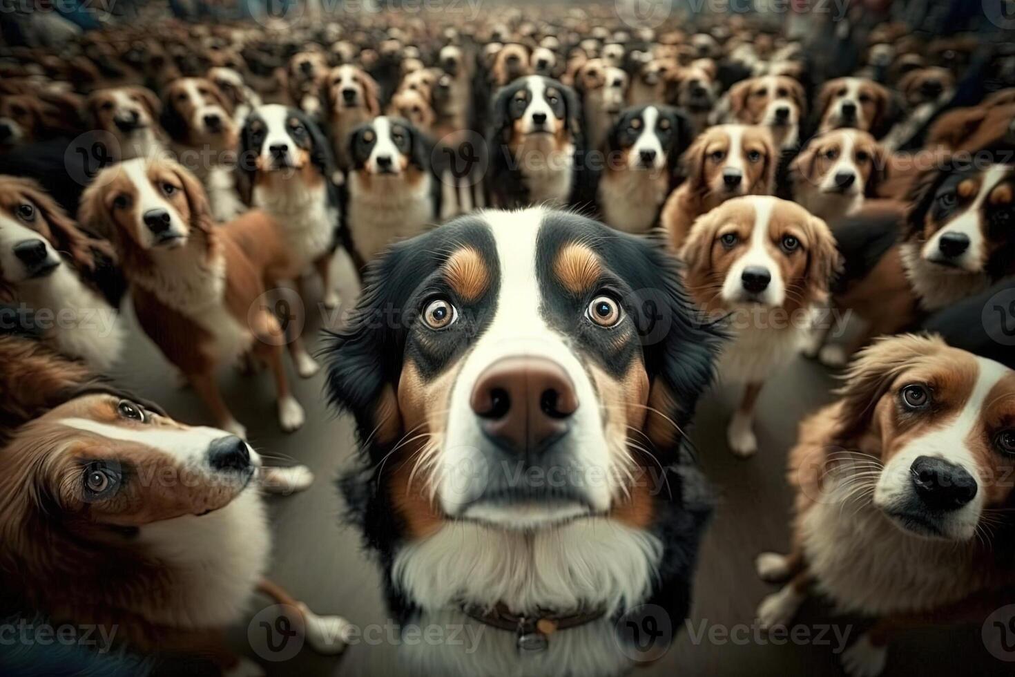 many dogs looking at you illustration photo