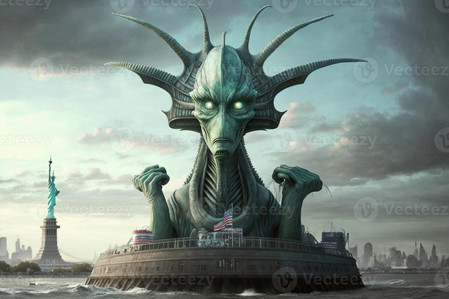 estatua de libertad es un extraterrestre ilustración generativo ai foto