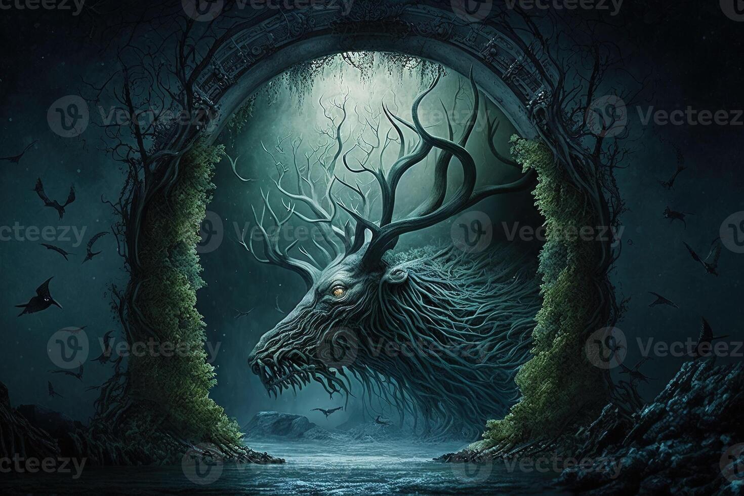 Fantasy living, breathing dreamscape, where dreams and nightmares are personified as creatures and landscapes illustration photo