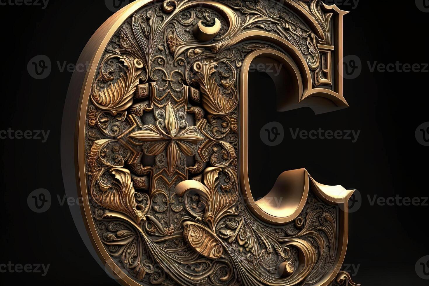 C 3d medieval letter Medieval style alphabet collection letter illustration photo