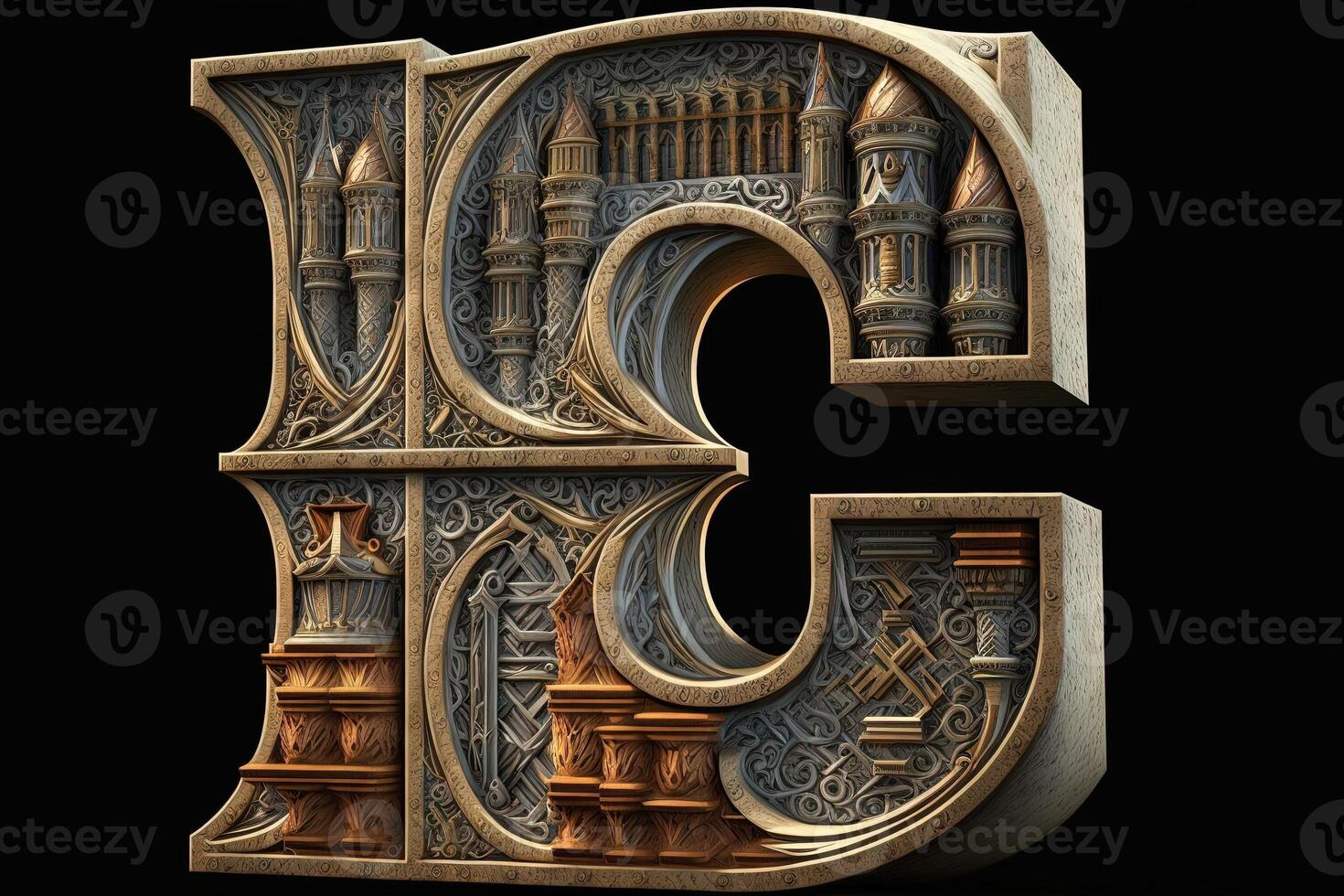 E 3d medieval letter Medieval style alphabet collection letter illustration photo