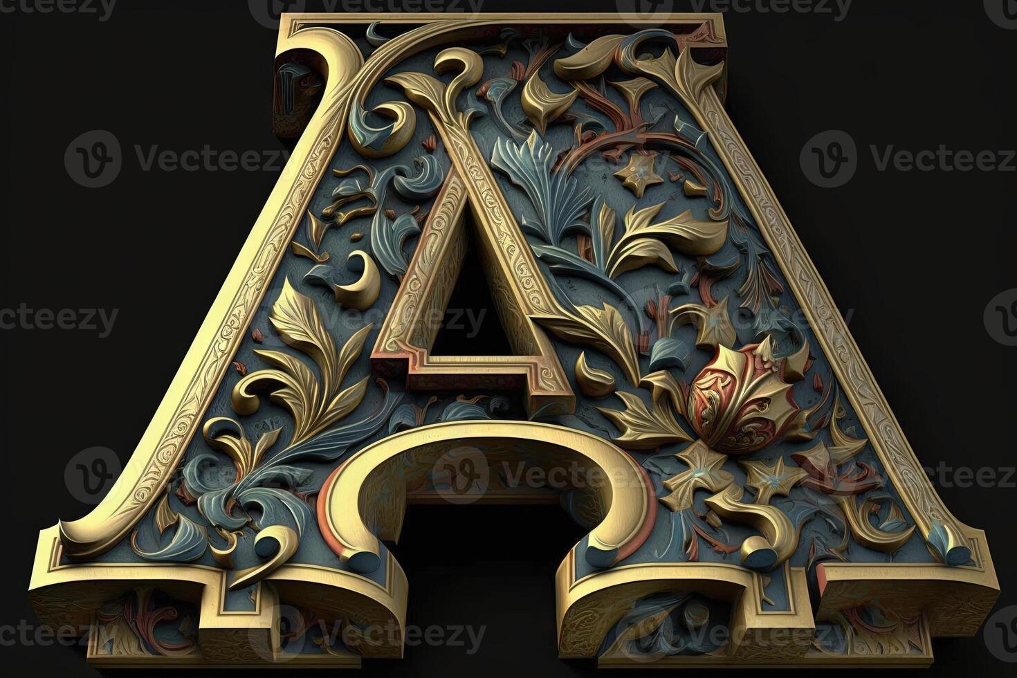 un 3d medieval letra medieval estilo alfabeto colección letra ilustración generativo ai foto