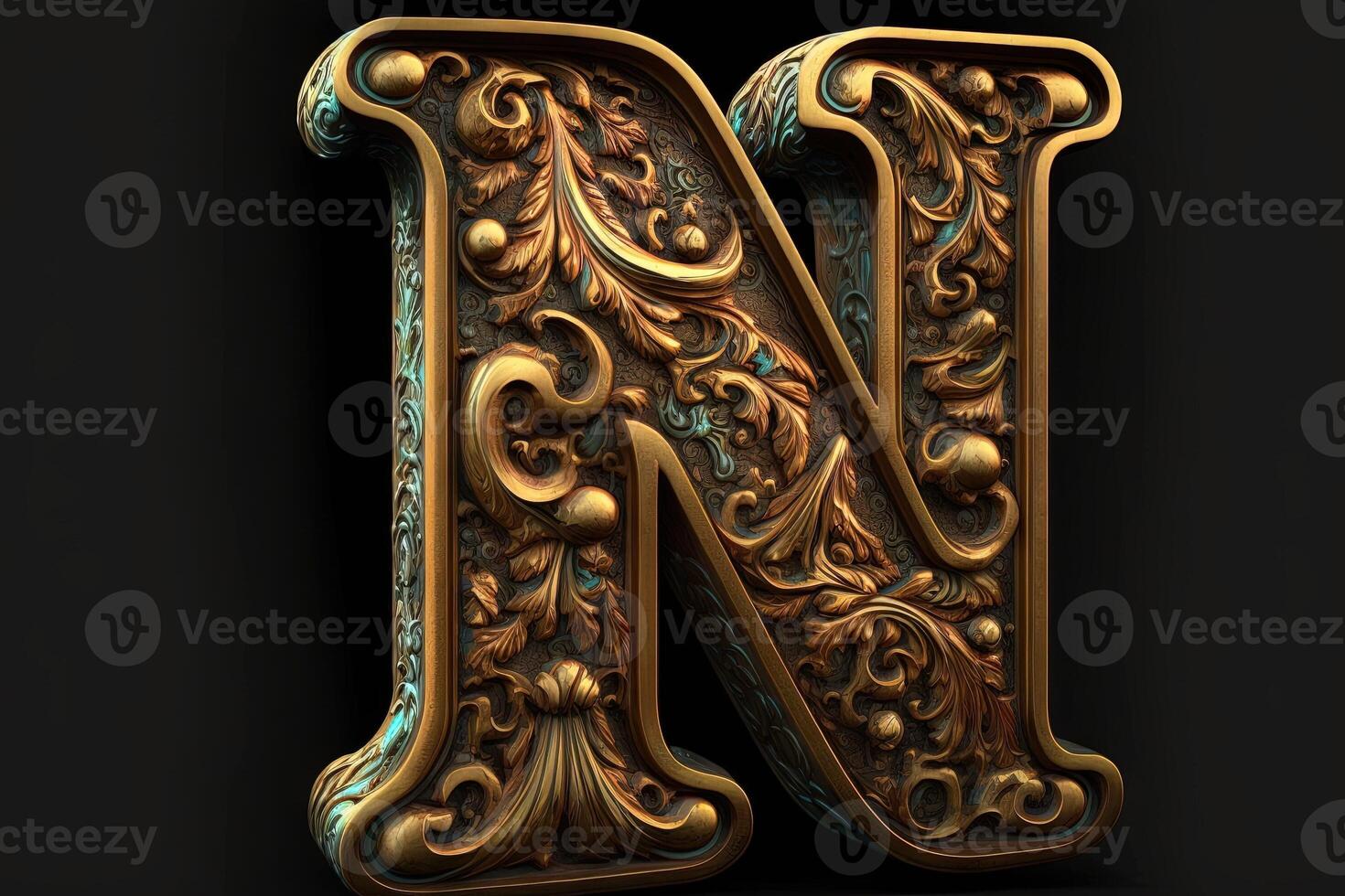 N 3d medieval letter Medieval style alphabet collection letter illustration photo