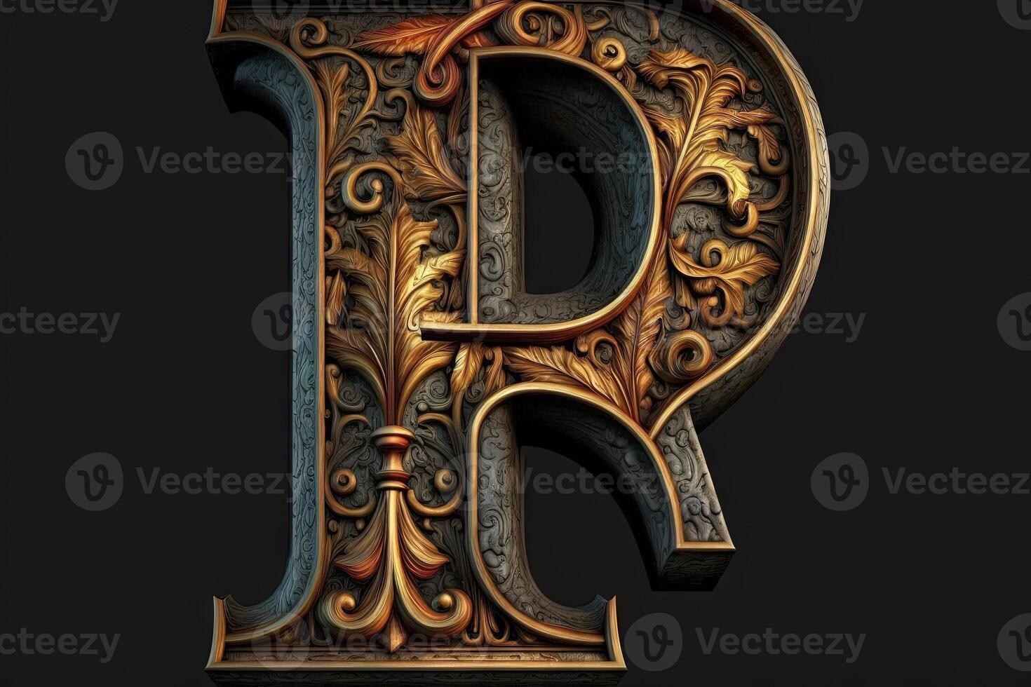 P 3d medieval letter Medieval style alphabet collection letter illustration photo