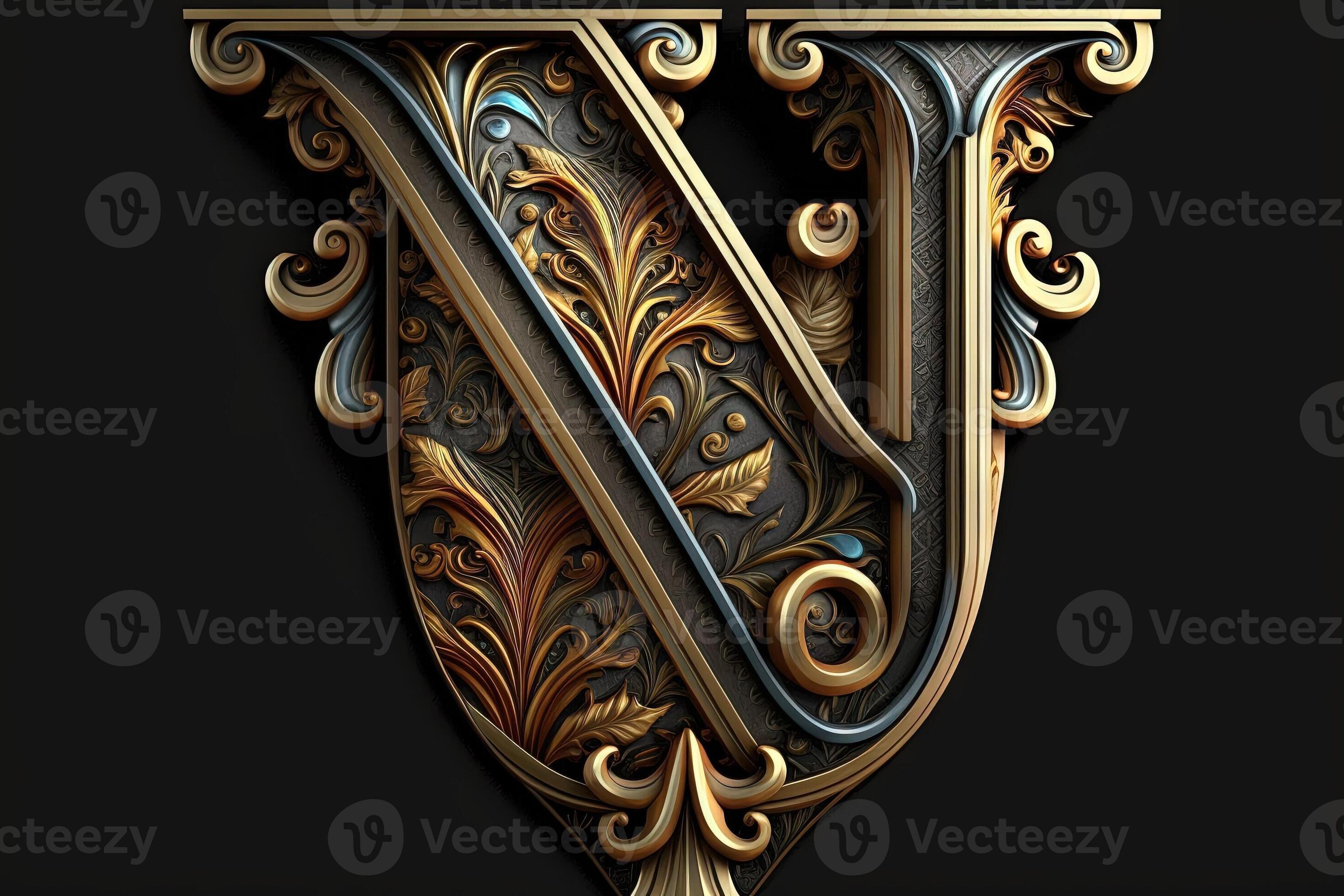 V 3d medieval letter Medieval style alphabet collection letter ...