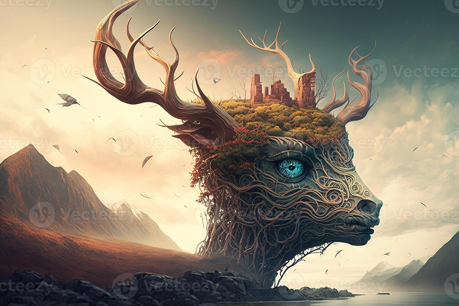 Fantasy living, breathing dreamscape, where dreams and nightmares are personified as creatures and landscapes illustration photo