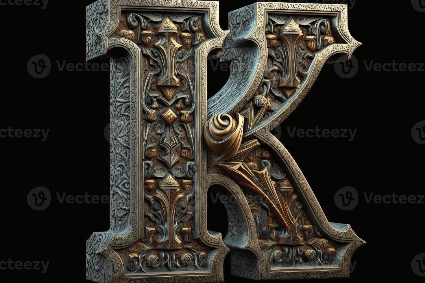 K 3d medieval letter Medieval style alphabet collection letter illustration photo