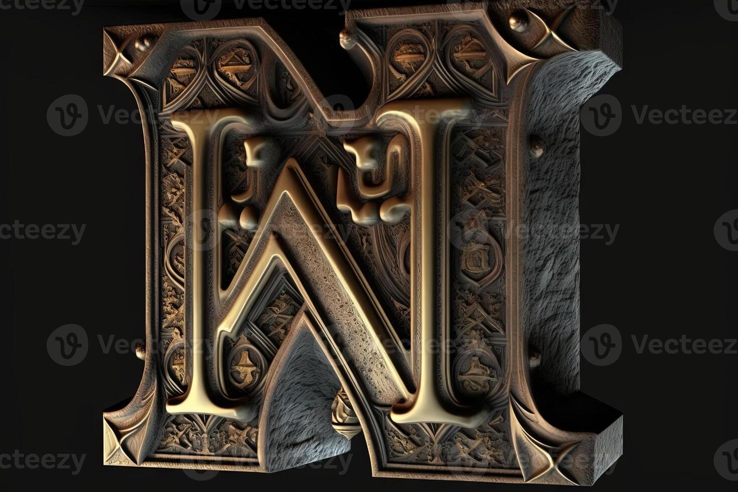 W 3d medieval letter Medieval style alphabet collection letter illustration photo