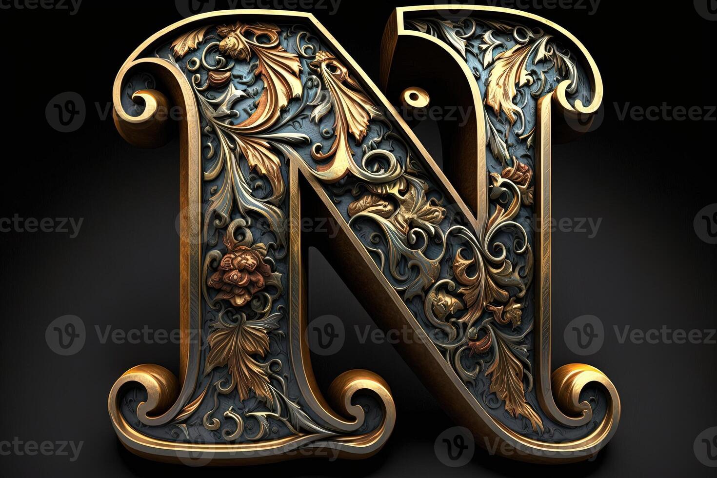 N 3d medieval letter Medieval style alphabet collection letter illustration photo