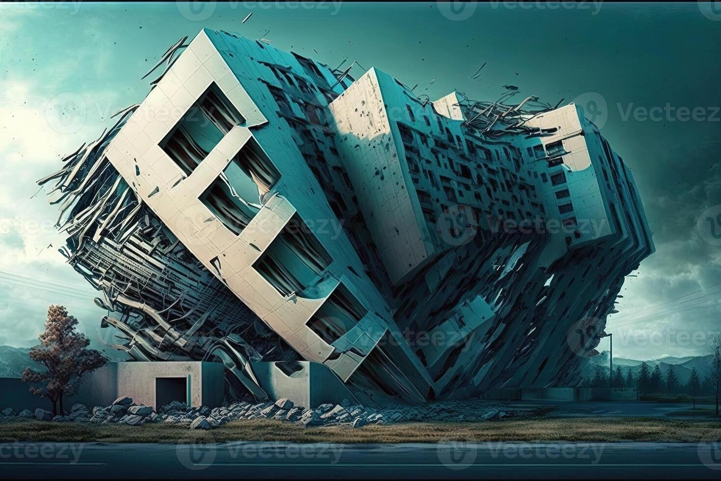Self-Repairing Structures. Buildings of the future that can automatically detect and repair damage, making them more resilient, sustainable, and efficient illustration photo