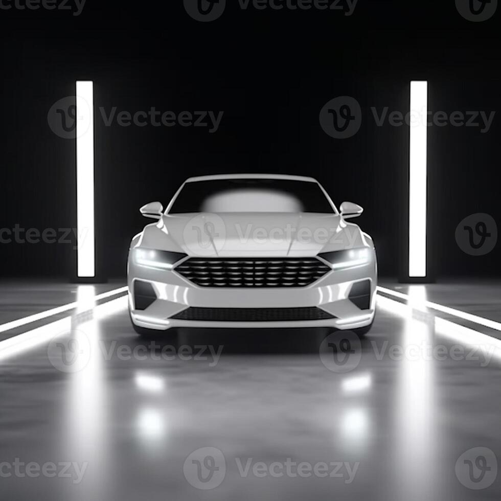 View of a generic and brand less modern car on the presentation stage background photo