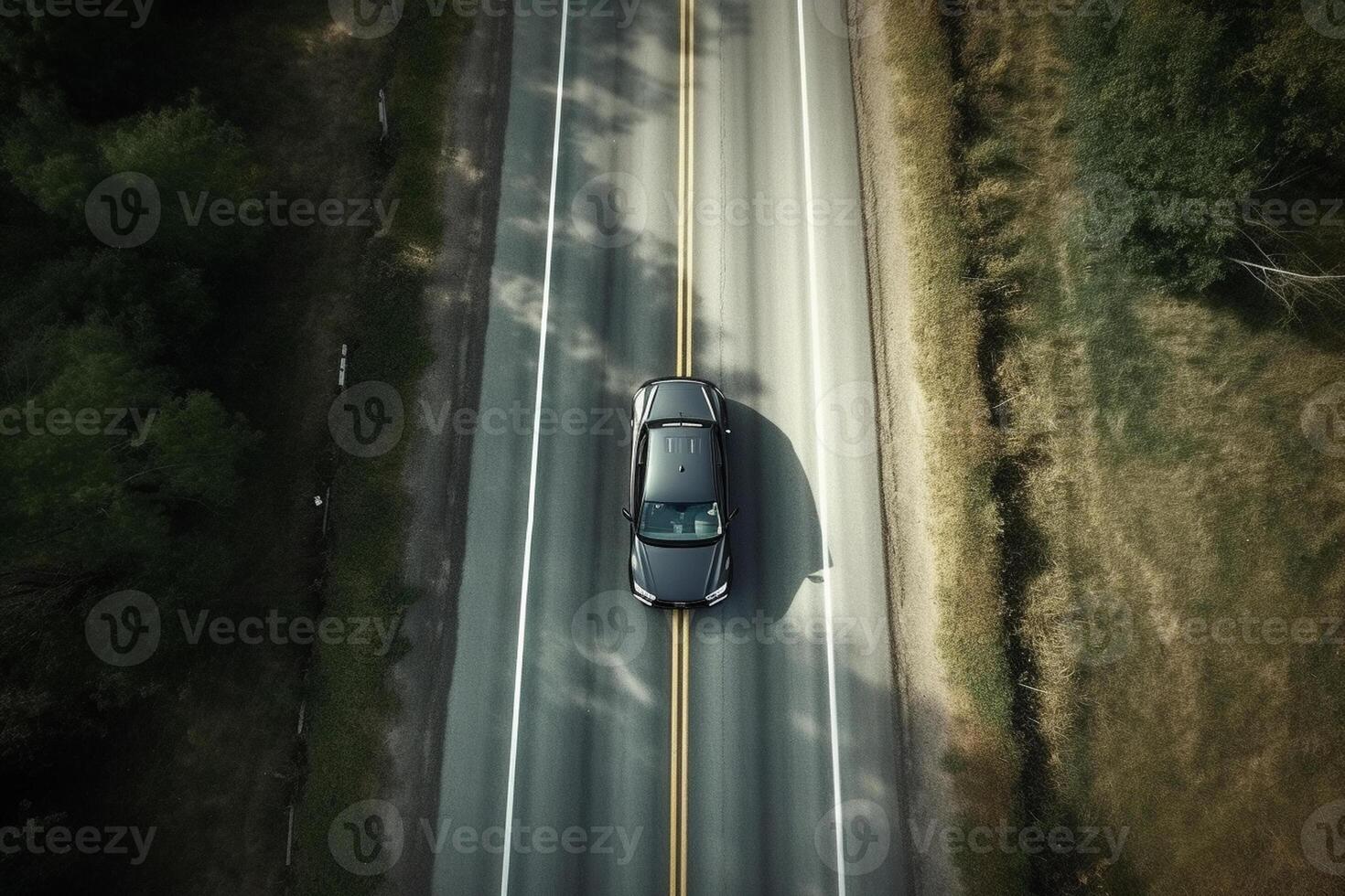 Aerial view of a car on the road photo