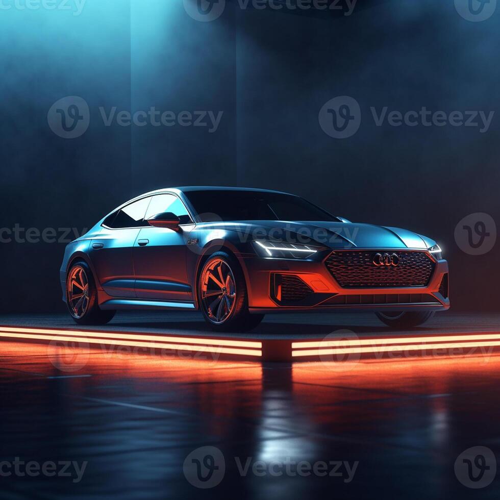 View of a generic and brand less modern car on the presentation stage background photo