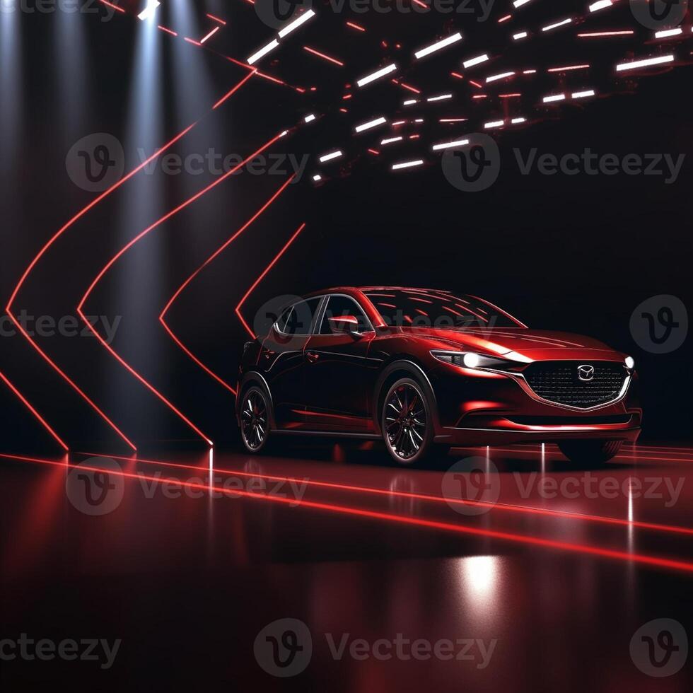 View of a generic and brand less modern car on the presentation stage background photo