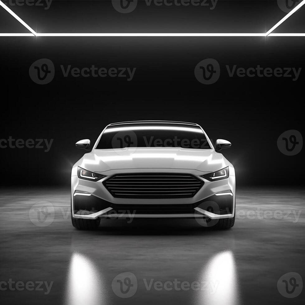 View of a generic and brand less modern car on the presentation stage background photo