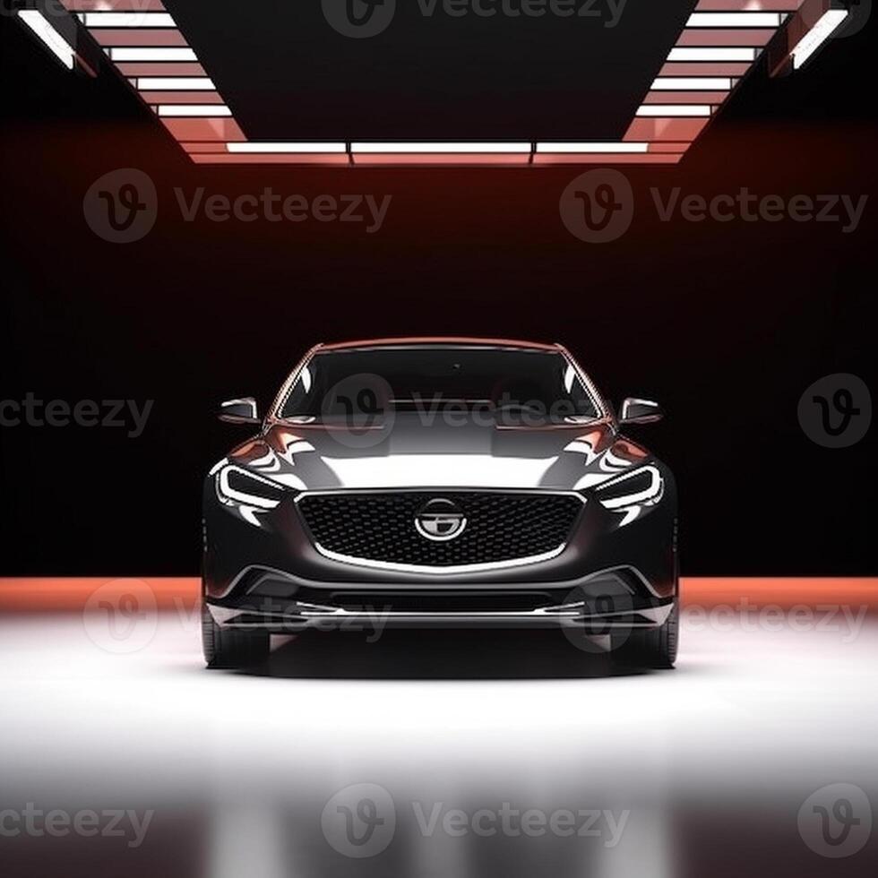 View of a generic and brand less modern car on the presentation stage background photo