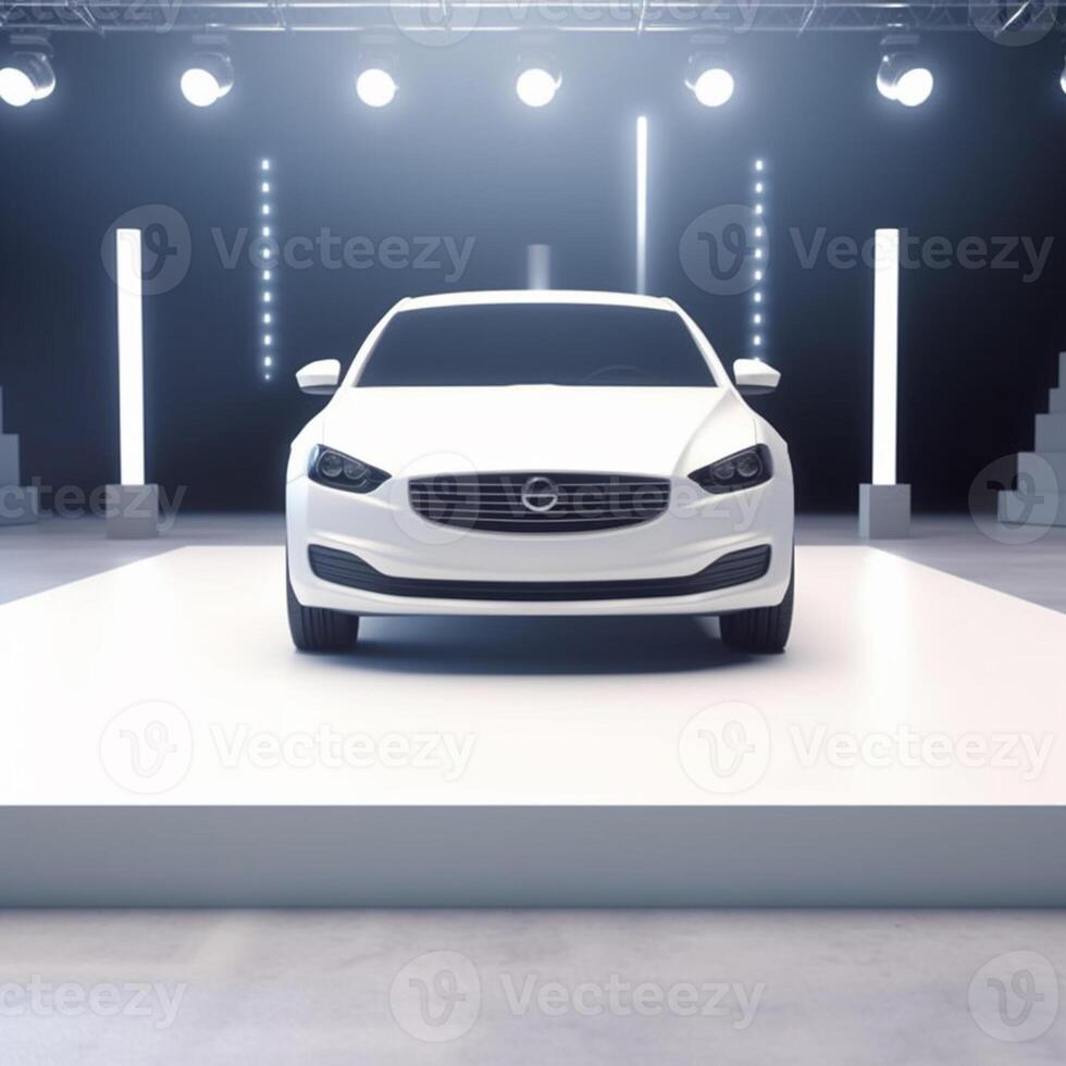 View of a generic and brand less modern car on the presentation stage background photo