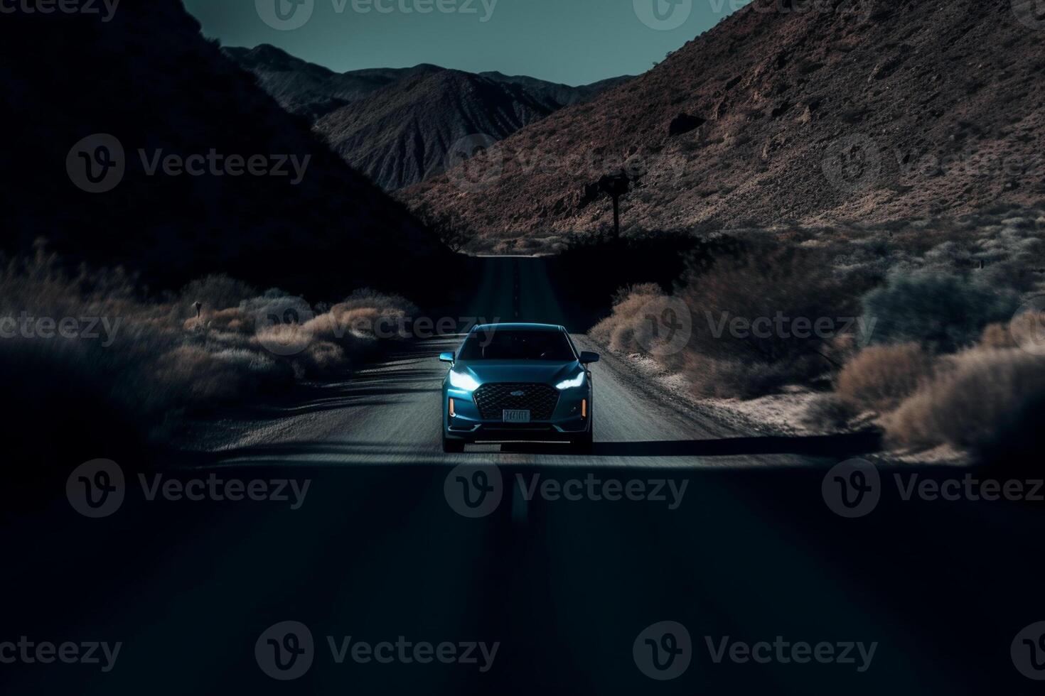 Aerial view of a car on the road photo