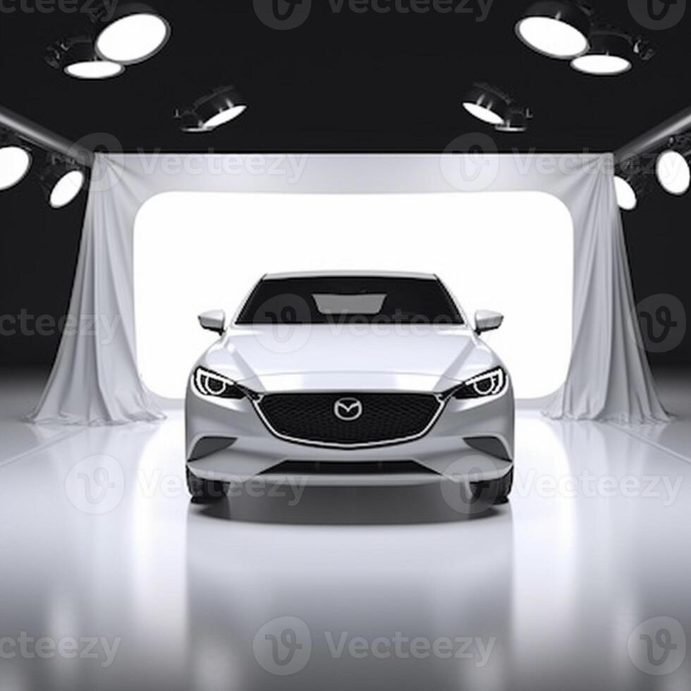 View of a generic and brand less modern car on the presentation stage background photo