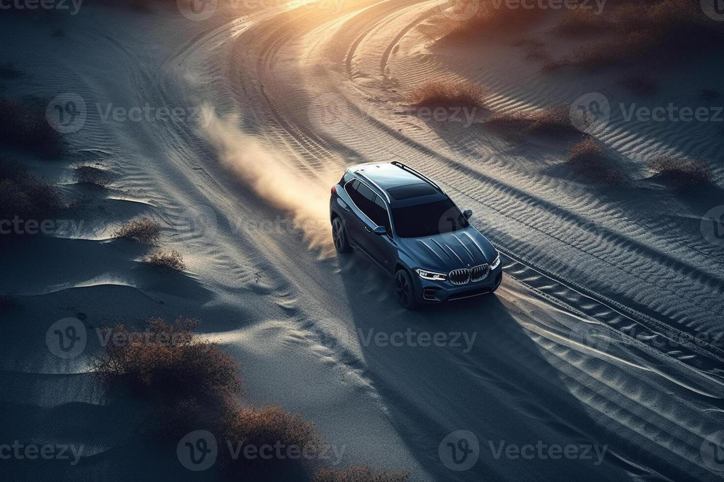 ai generativo aéreo ver de un coche en el la carretera foto