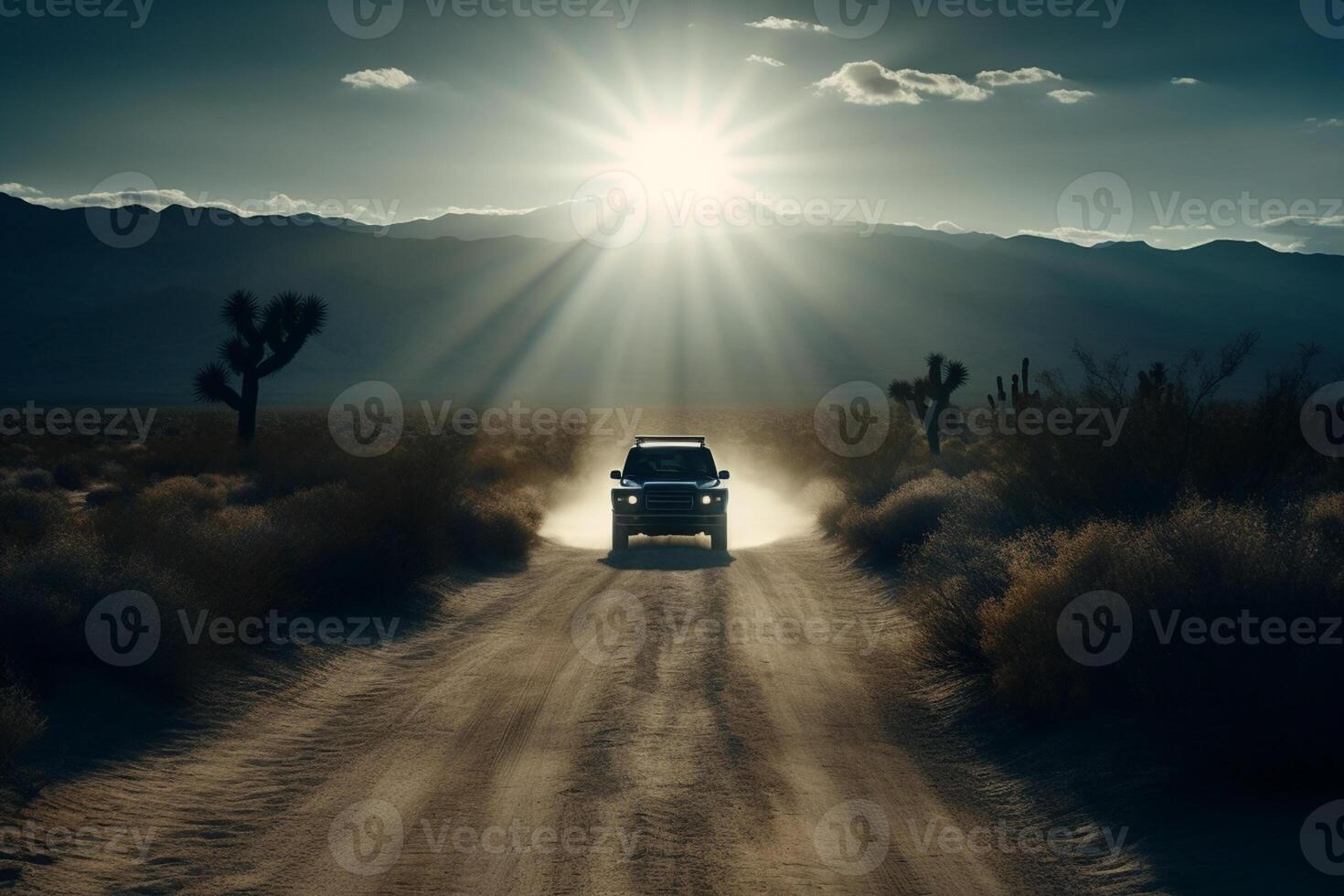 Aerial view of a car on the road photo