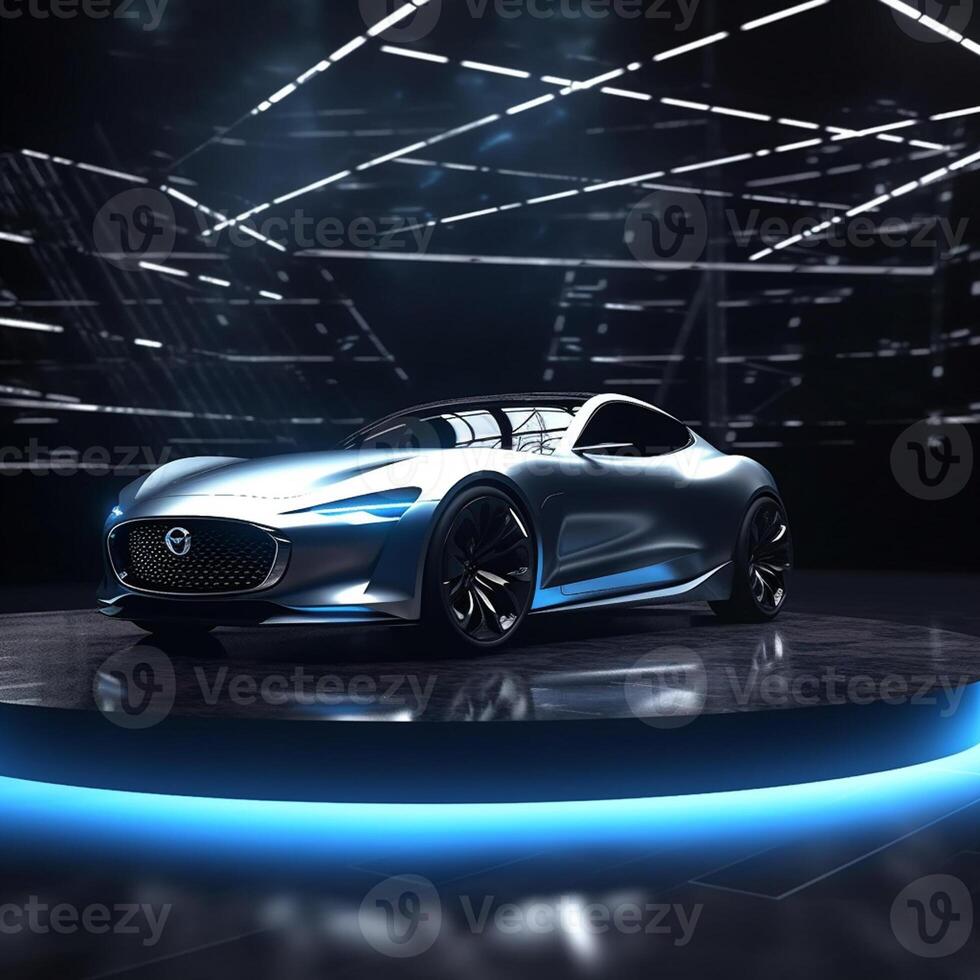 View of a generic and brand less modern car on the presentation stage background photo