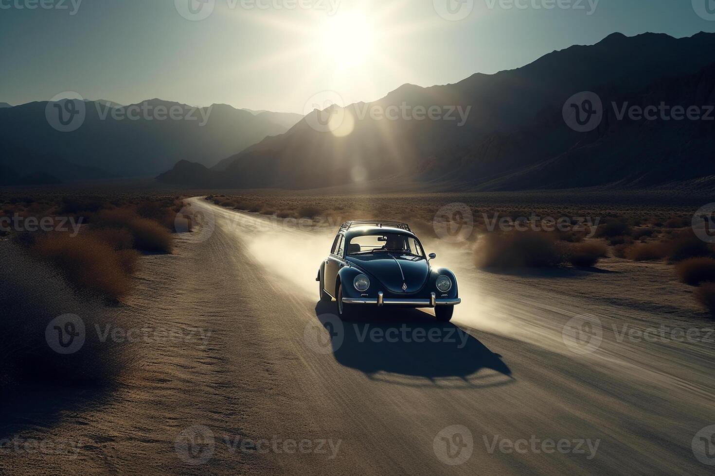 Aerial view of a car on the road photo