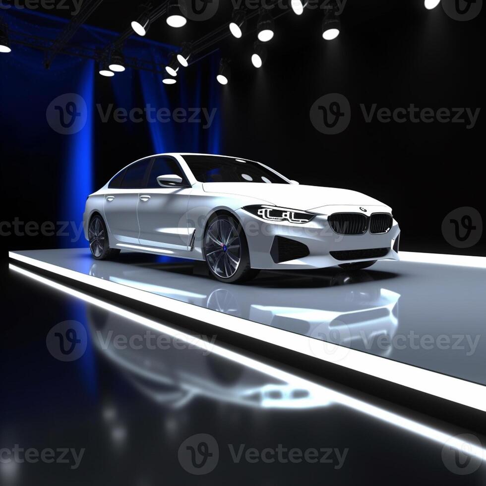 View of a generic and brand less modern car on the presentation stage background photo