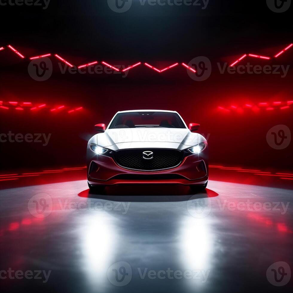 View of a generic and brand less modern car on the presentation stage background photo
