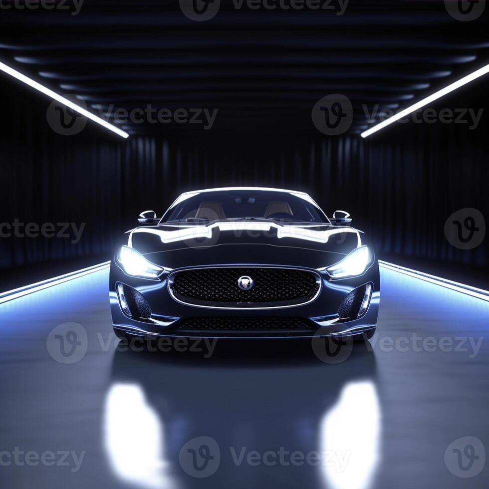 View of a generic and brand less modern car on the presentation stage background photo